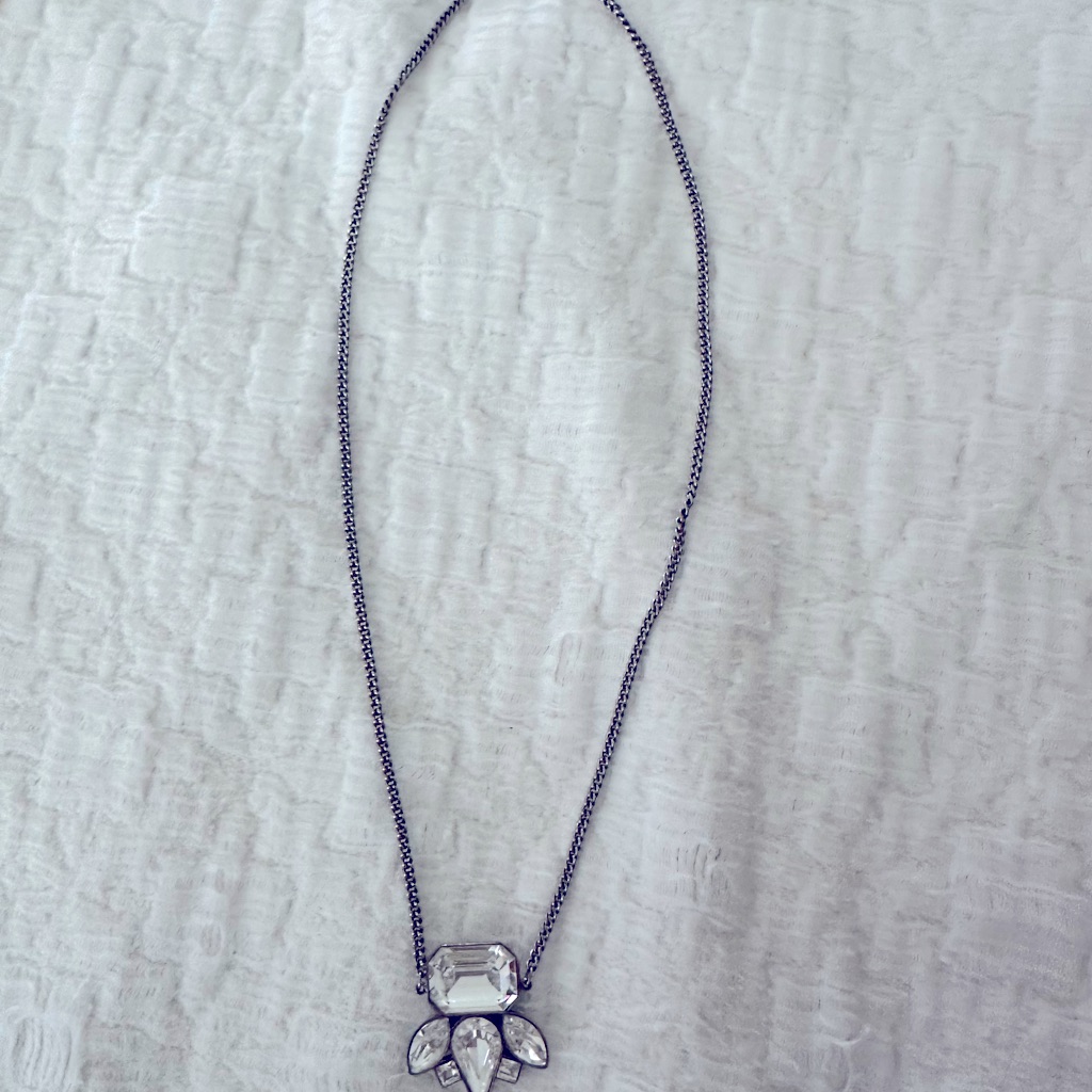Swarovski Gunmetal Silver Necklace With Crystal Pendant Accent 30$